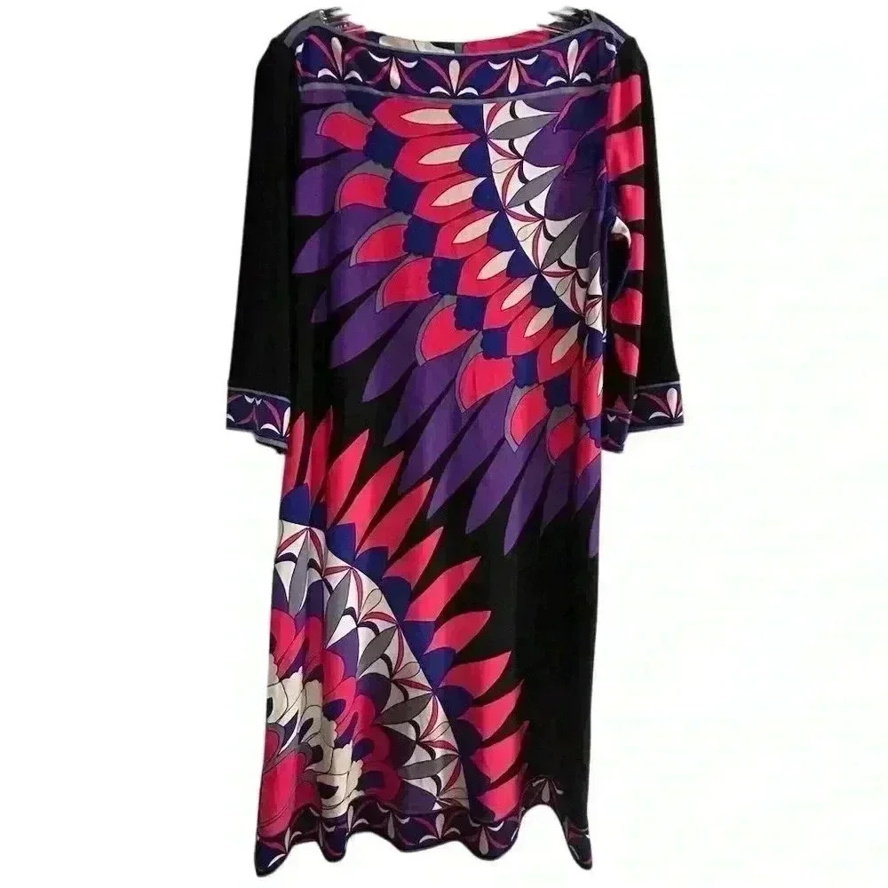 Donna Morgan Women's‎ Geometric Sheath Dress Size 14 3/4 Sleeve Stretch Paisley